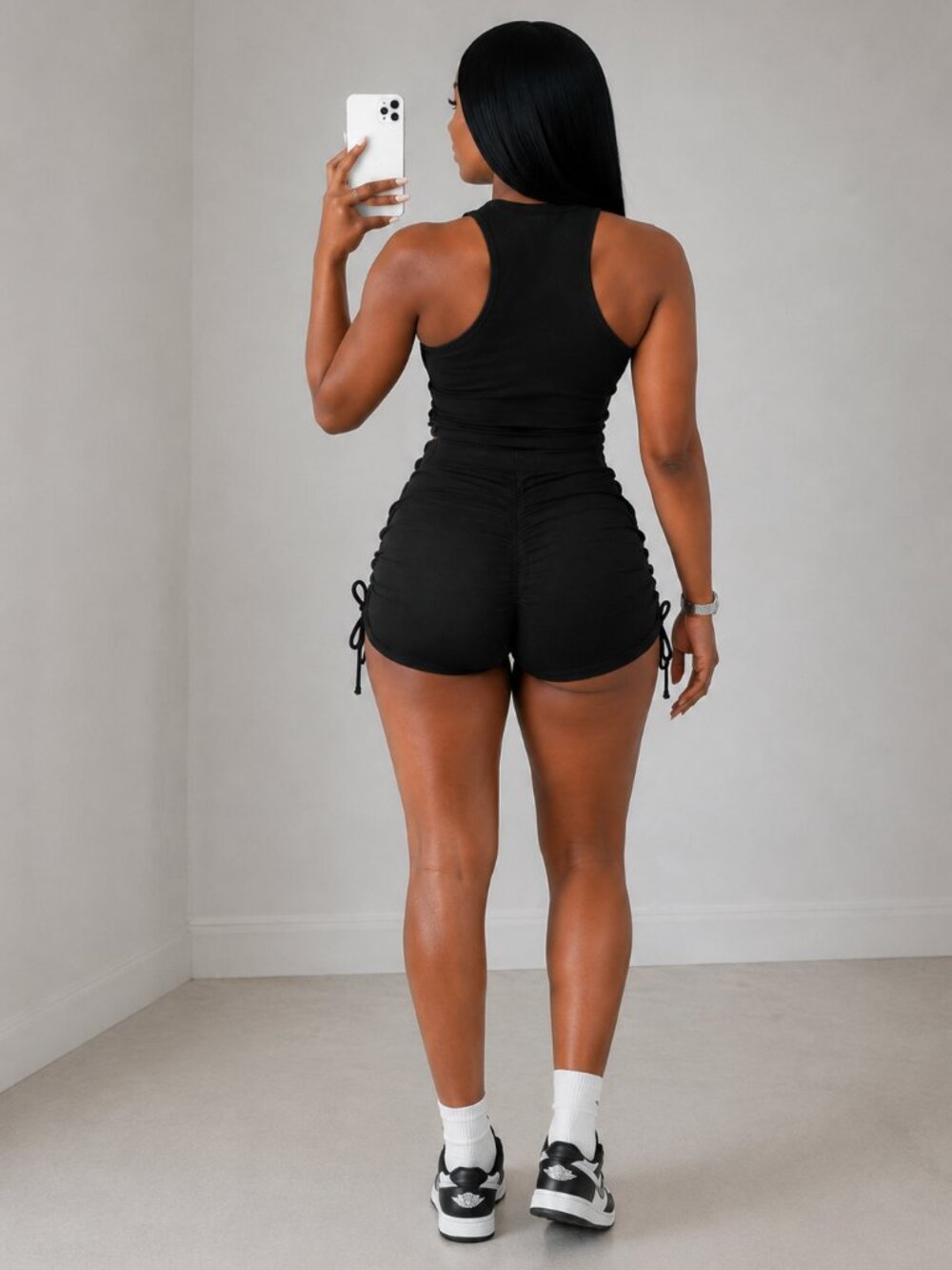 🖤 Black Ribbed Tank & Ruched Shorts Set 🖤 - Picture 3 of 4